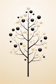 A tree with black and white balls