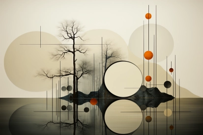 A landscape with trees and circles