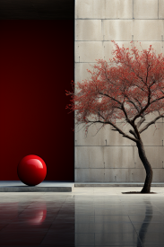 A tree and a red ball
