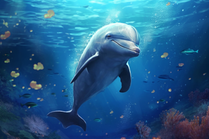 A dolphin swimming in the water