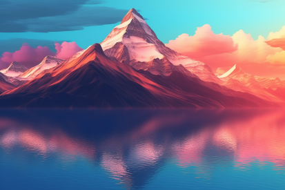 A mountain range with a body of water