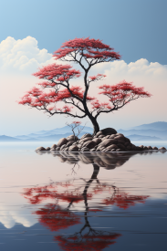 A tree on a rock island in water