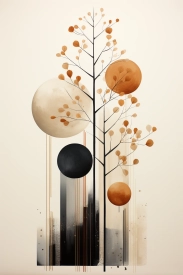 A tree with orange and black circles