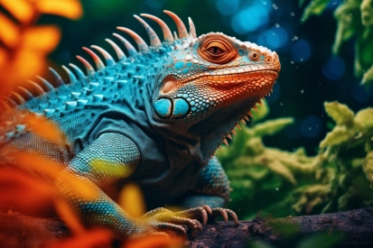 A blue and orange lizard