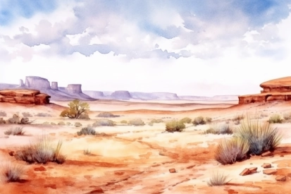 A watercolor of a desert landscape