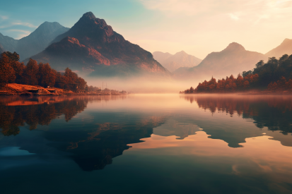 A lake with mountains and trees
