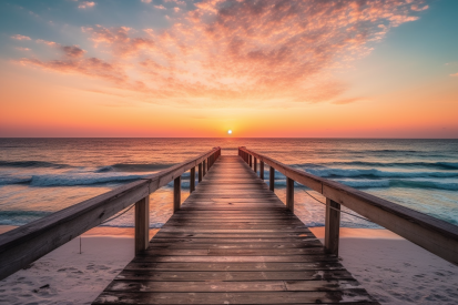 A wooden dock leading to the ocean