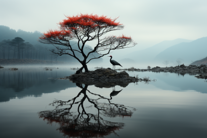 A bird standing on a rock in a lake