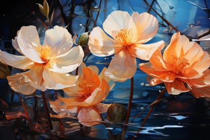 A group of flowers in water