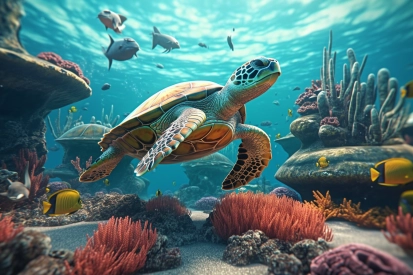 A sea turtle swimming in the ocean
