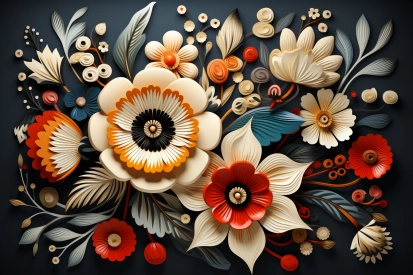 A colorful paper flowers on a dark background