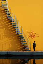A man standing next to a staircase
