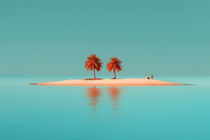 A small island with palm trees in the middle of the water