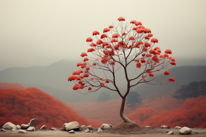 A tree with red leaves on it