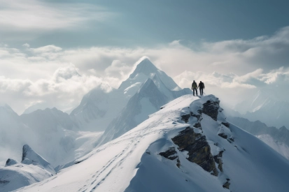 A group of people standing on a snowy mountain top