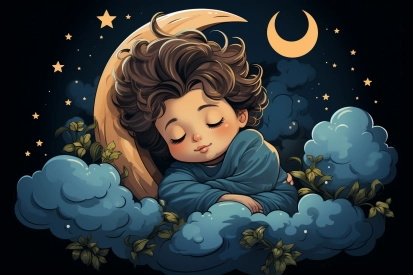 a cartoon of a child sleeping on the moon