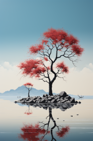 A tree on a small island in water
