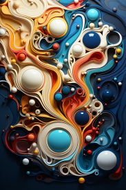 A colorful swirly art with round balls