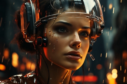 a woman wearing a helmet and headphones