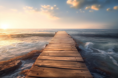 A wooden dock leading to the ocean