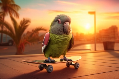 A bird on a skateboard