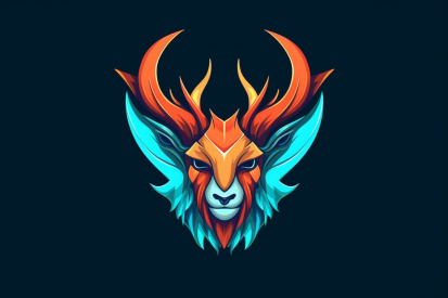 A colorful animal head with horns