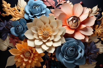 A group of flowers on a black surface