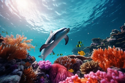 A dolphin swimming in the ocean
