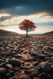A tree in a rocky area