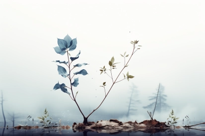 A plant growing out of the water