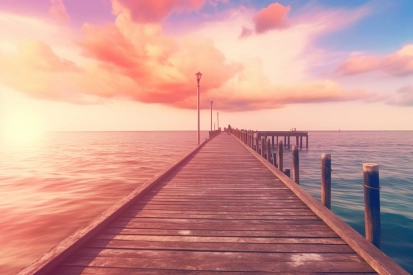 A wooden dock leading to the water