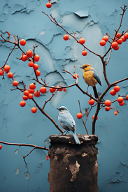 Two birds on a tree branch