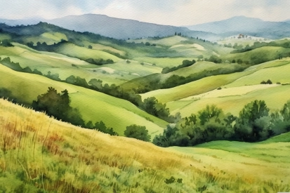 A watercolor of a landscape