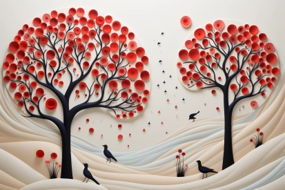 A paper cut out of trees with birds
