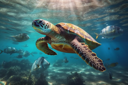 A turtle swimming in the water