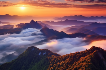 A sunset over mountains with clouds