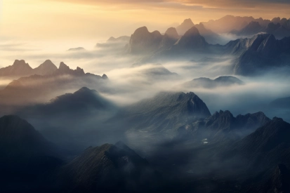 A mountain range with clouds