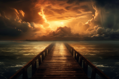 A wooden dock leading to the ocean