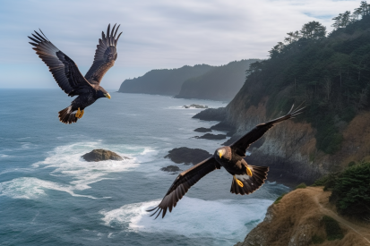Two birds flying over a body of water