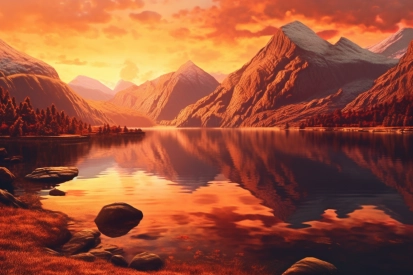 A lake with mountains and trees