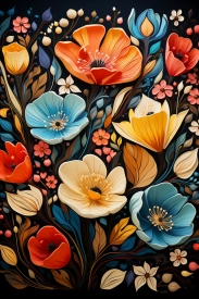 A colorful flowers and leaves