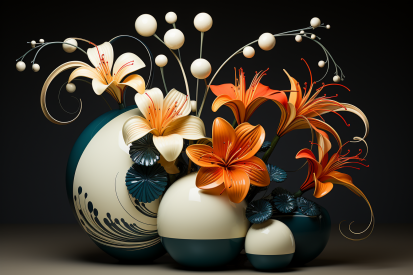 A group of vases with flowers