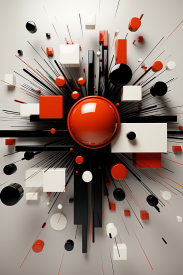 A red circle with black and white squares and lines