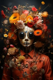 A person with flowers on their head