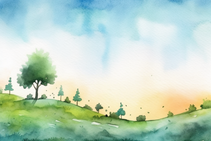 A watercolor of a landscape with trees