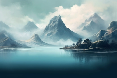 A landscape of mountains and water