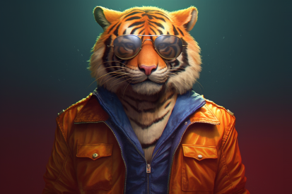 A tiger wearing sunglasses and a jacket