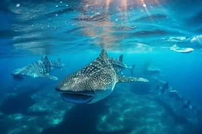 A group of fish swimming in the water