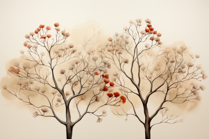 A group of trees with red and white flowers