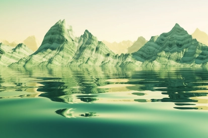 A mountain range in the water